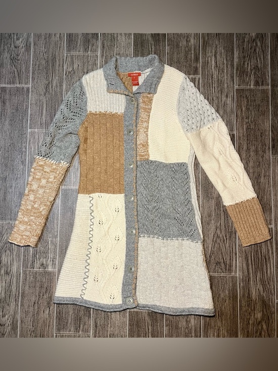 Sundance Tops - Sundance Patchwork Knit Duster Sweater Gray Tan Cream Lambswool Womens Small